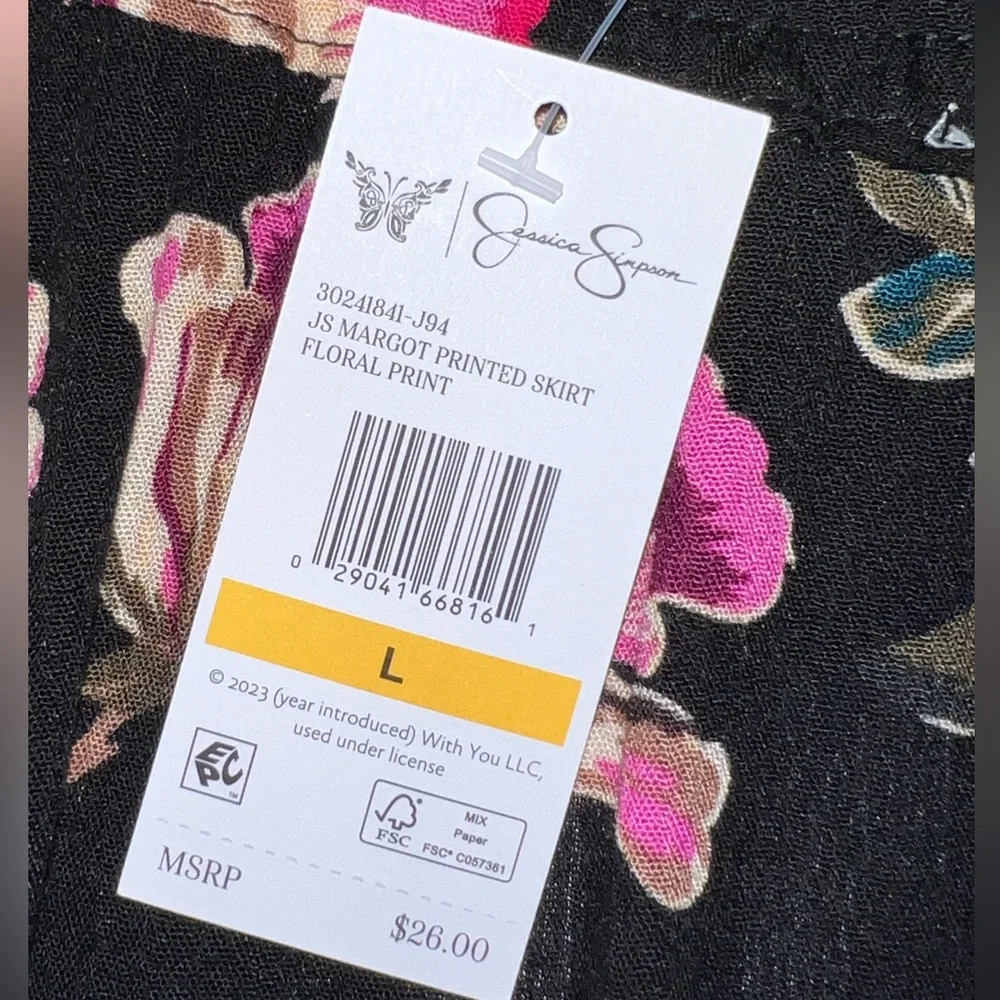 Jessica Simpson Black Floral Asymmetrical Handkerchief Hem Skirt - Pink Floral - Picture 4 of 8
